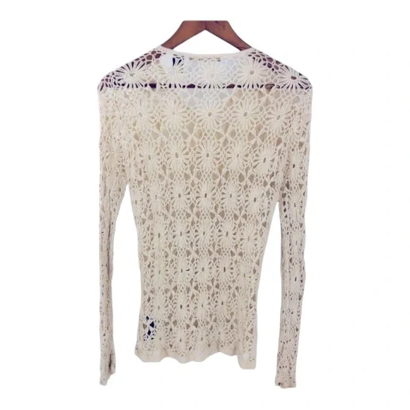 Liz CLAIBORNE Vintage Silk Off White Open Crochet Knit Cardigan Sweater Large - Picture 2 of 8